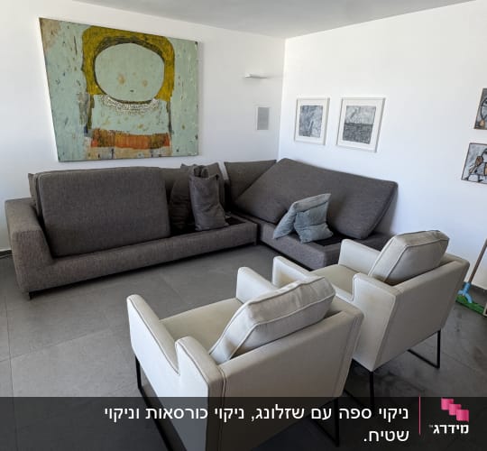 סלון עם ספות וכורסאות, תמונה על הקיר